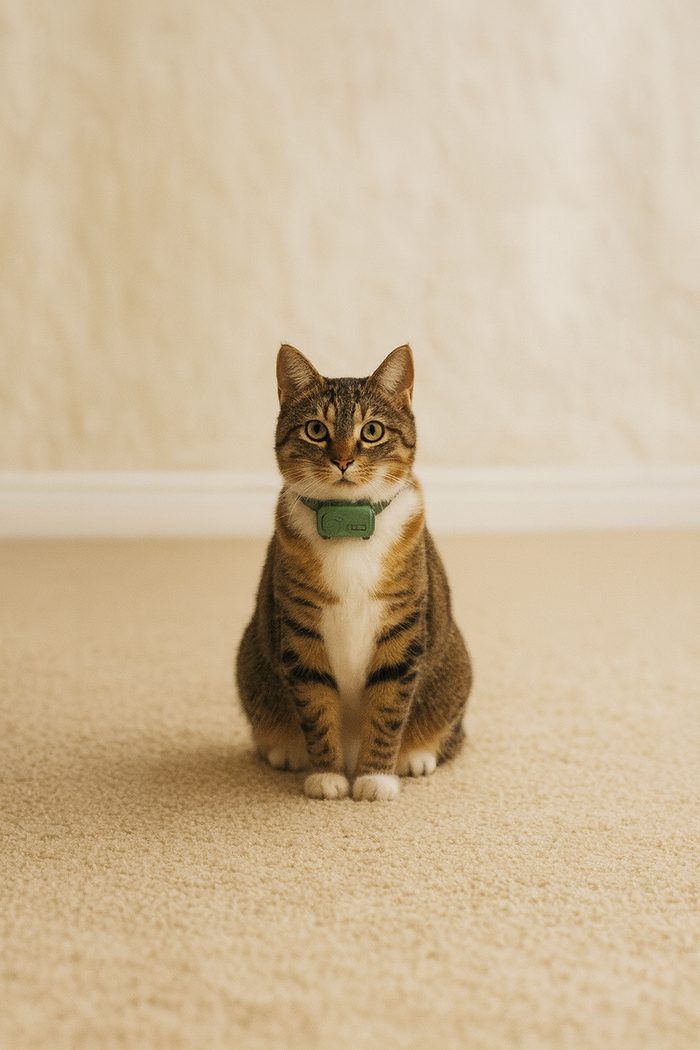 Cat comfortably wearing the Wing GPS Pet Tracker