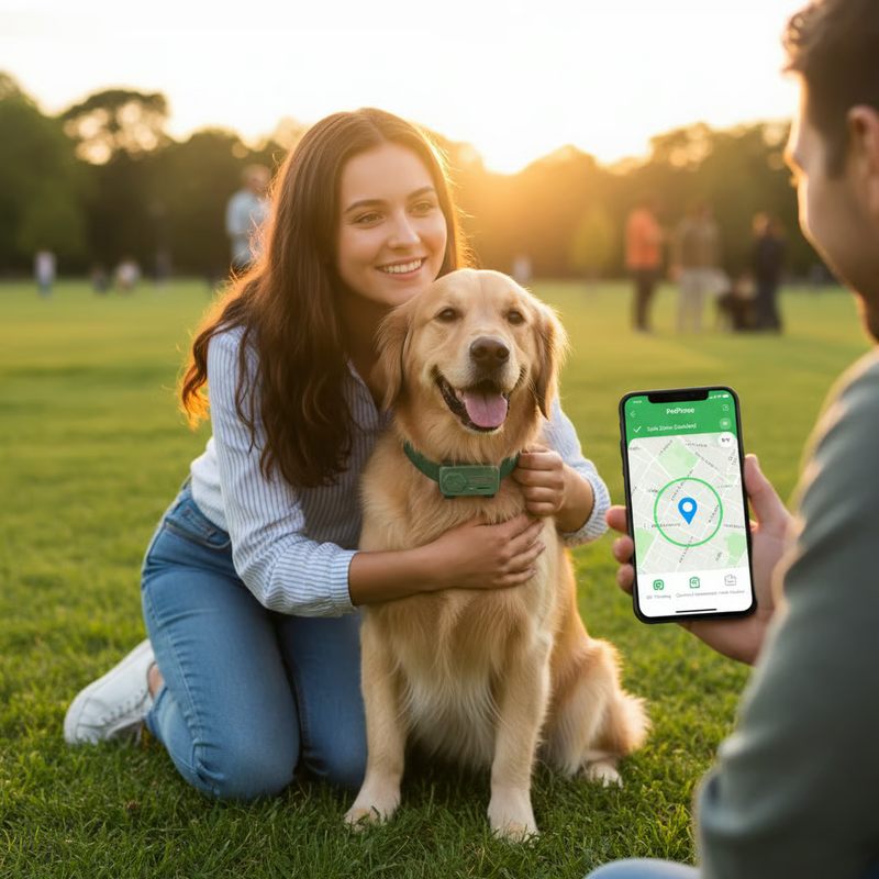 Owner with their dog wearing the Wing GPS Pet Tracker